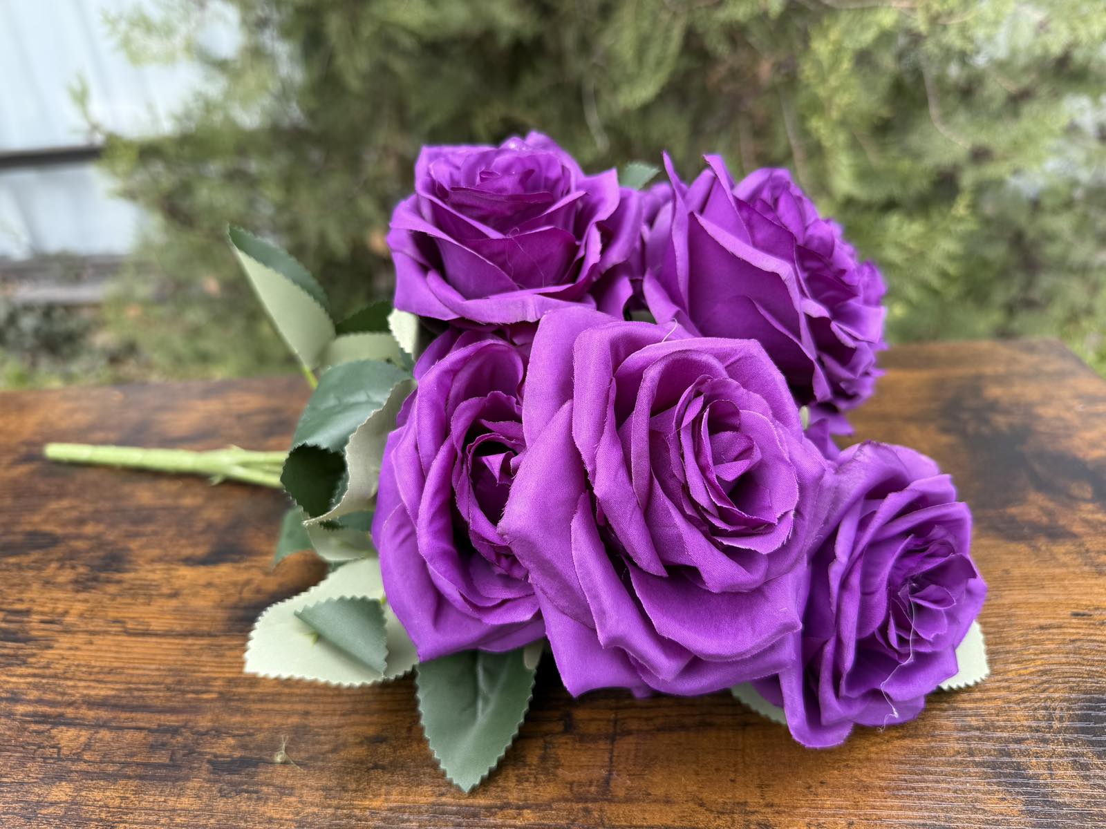 Изкуствена роза 10 глави тъм.лила