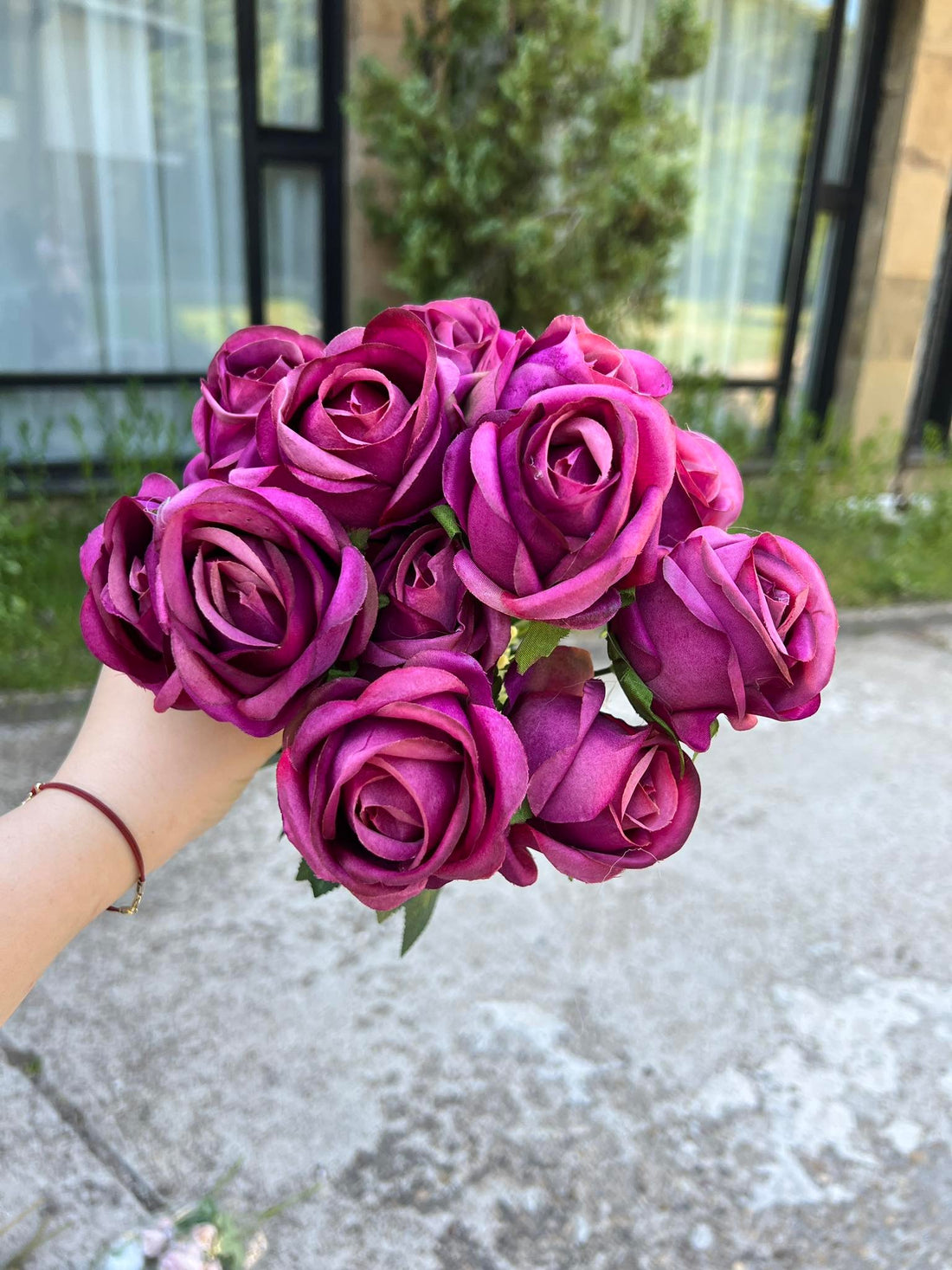 Изкуствена роза 12 глави лилава