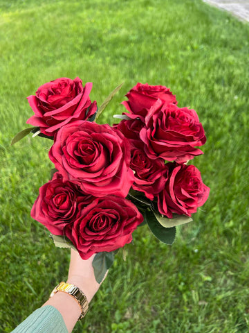 Изкуствена роза 10 глави бордо