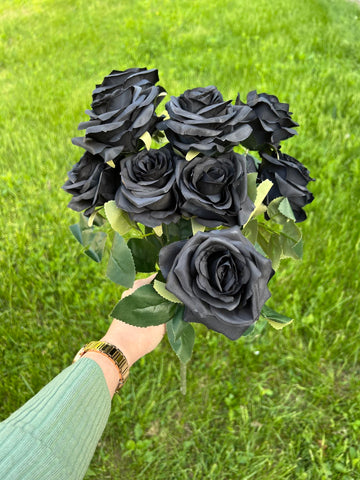 Изкуствена роза 10 глави черна