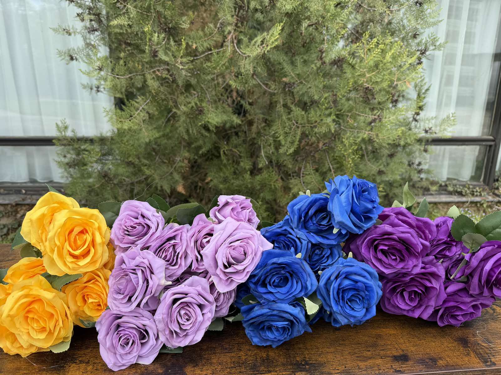 Изкуствена роза 10 глави тъм.лила