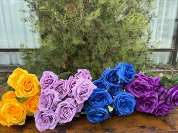 Изкуствена роза 10 глави тъм.лила