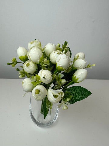 Изкуствени мини божури букет бяло