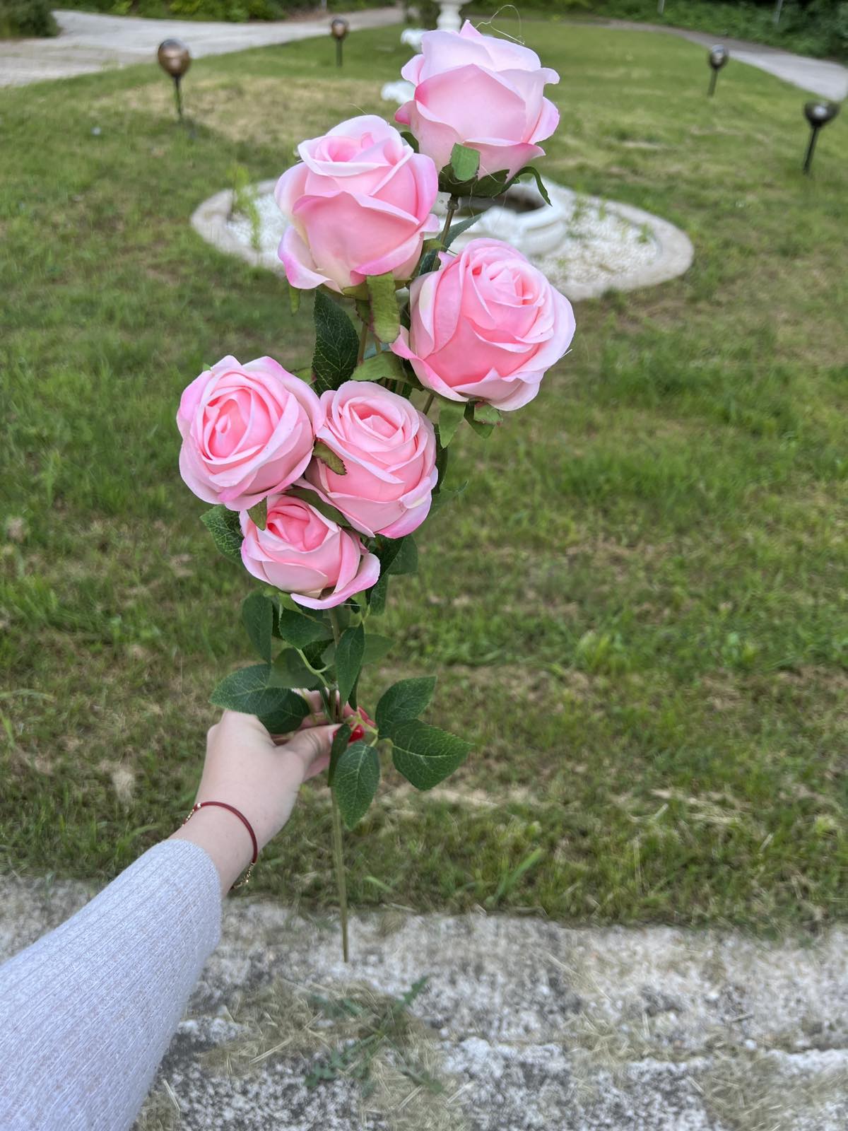 Изкуствена роза 6 глави розово