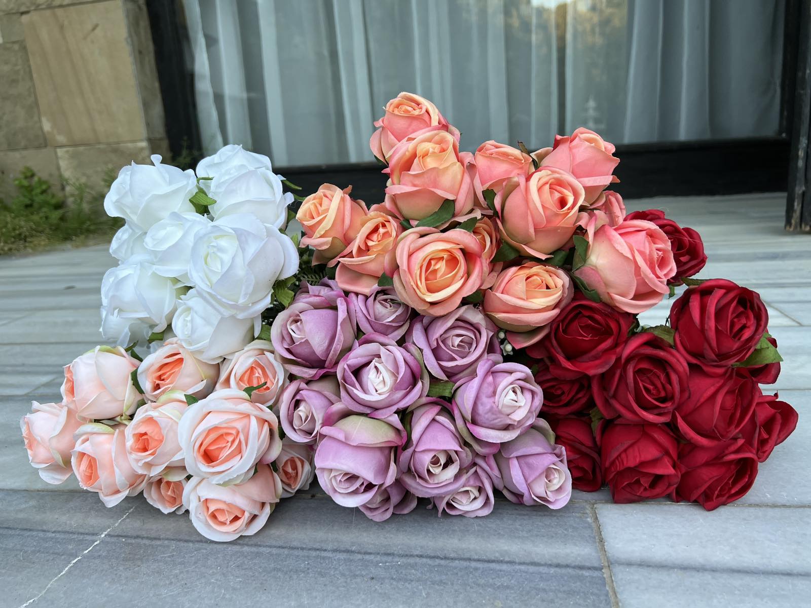 Изкуствена роза 12 глави лилава