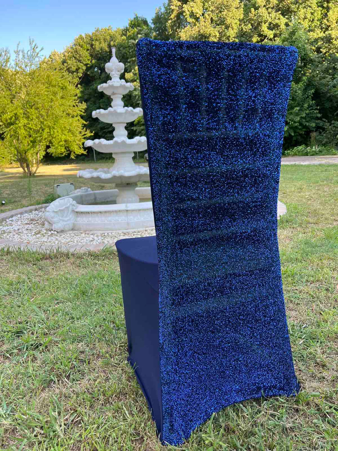 Калъф за стол гръб ламе син